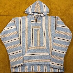 vtg Earth Ragz Baja Hoodie Poncho Striped Pullover Mens Size Medium